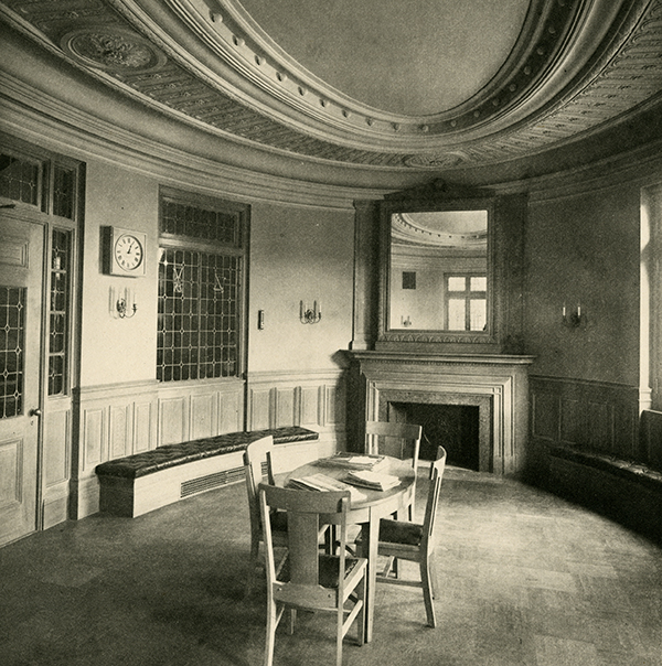 old oval room with fireplace