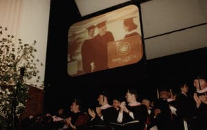 A second transatlantic videoconference enables the School to bestow concurrent honorary doctoral degrees on Mstislav Rostropovich (who is in France) and Clark Terry (who is in New York City).
