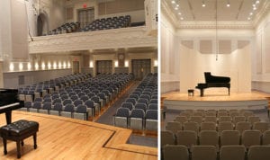 concert hall with piano on stage