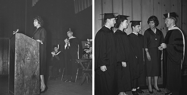 woman giving speech at commencement