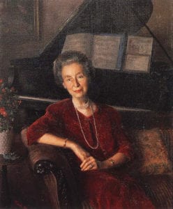 painting of woman on sofa in front of piano