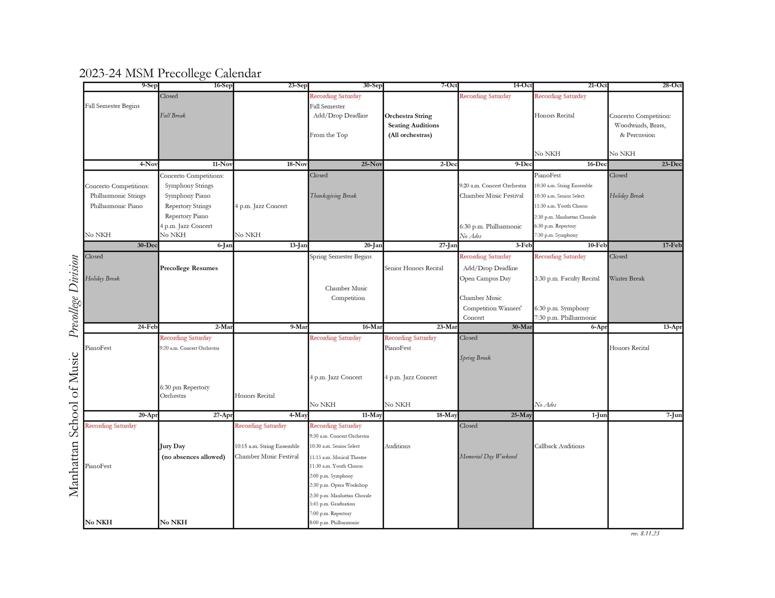 Precollege Calendar - Manhattan School of Music