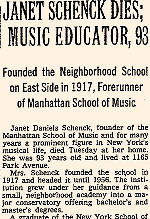 (1976) Janet Schenck Times obituary detail
